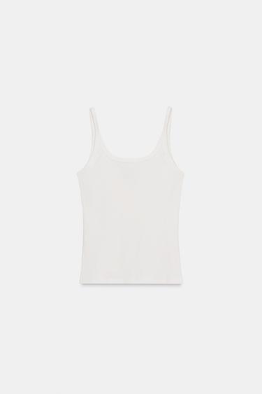 Zara FINE STRAP T-SHIRT - Oyster-white