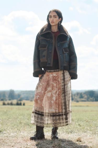 Zara LIMITED EDITION SCARF PLEATED SKIRT - Printed