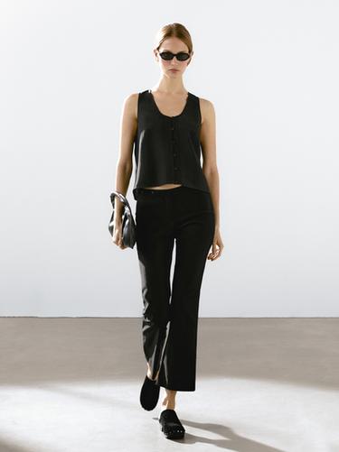Zara Top with buttons and topstitching on the chest - Black - Image 0