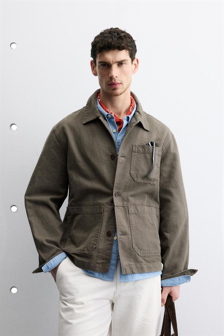 ZARA WASHED CANVAS RELAXED FIT OVERSHIRT