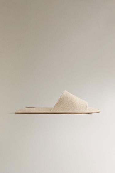 LINEN SLIDE SLIPPERS - Beige by Zara - Image 1