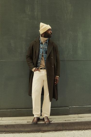 DOUBLE-BREASTED WOOL COAT WITH BELT - Dark khaki by Zara