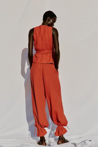 WAISTCOAT WITH TIE - Burnt orange by Zara - Image 4