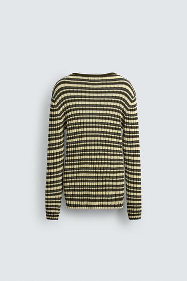 PULL EN JACQUARD À RAYURES - Kaki de Zara - Image 8