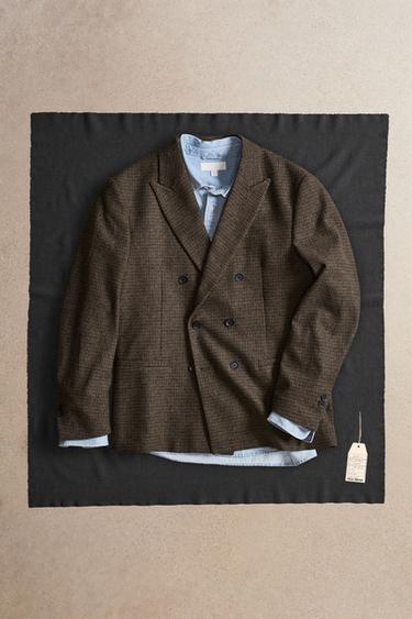 BLAZER متداخل كاروهات من الصوف - بني by Zara