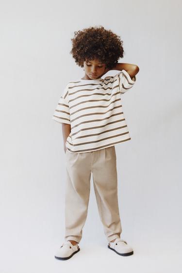 STRIPED T-SHIRT - Light brown by Zara
