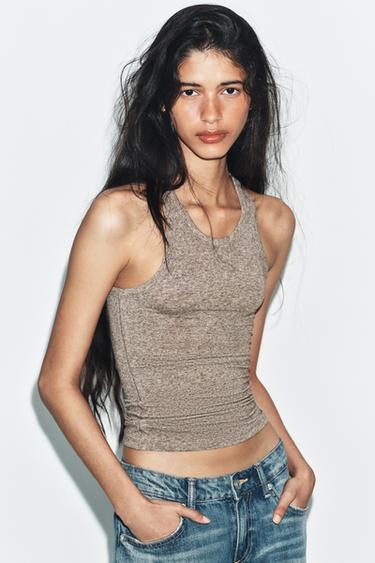TOP HALTER CON LINO - Tostado vigoré de Zara