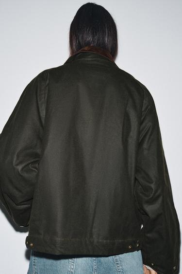 ZW COLLECTION CONTRAST COLLAR WAXED JACKET - Khaki by Zara - Image 3