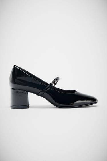 에나멜 발레리나 힐 슈즈 - Zara 블랙