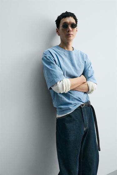 RELAXED FIT SLUB KNIT WASHED T-SHIRT - Blue by Zara - Image 4