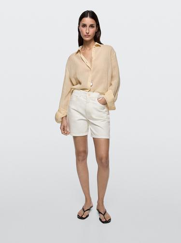 Zara Mid-rise denim shorts - Oyster-white - Image 0