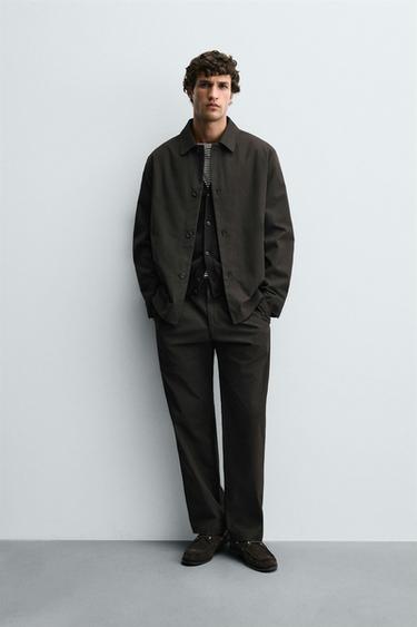 PANTALÓN PLIEGUES  TWILL - Marrón oscuro de Zara - Imagen 0