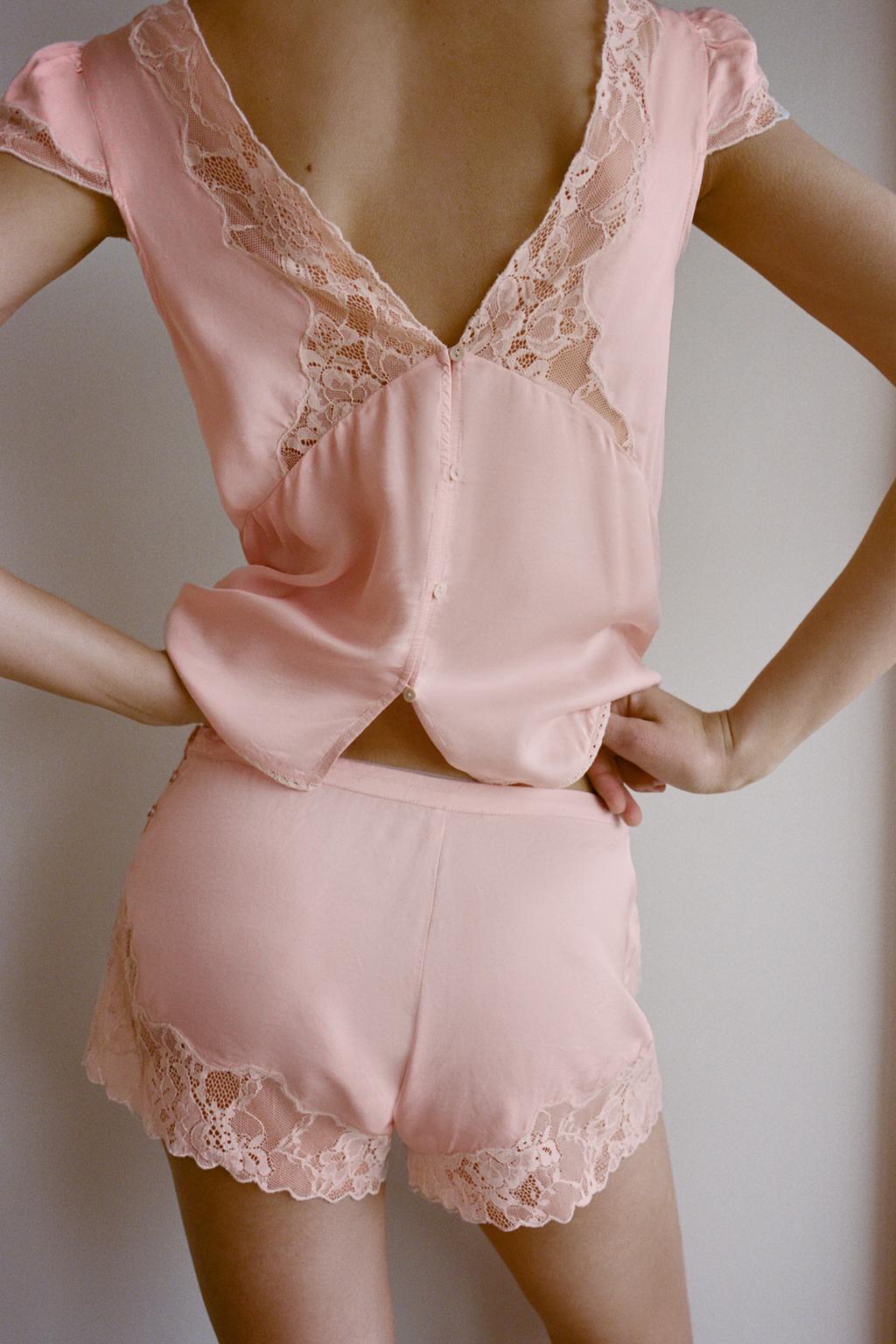 EMBROIDERED LACE SATIN SHORTS