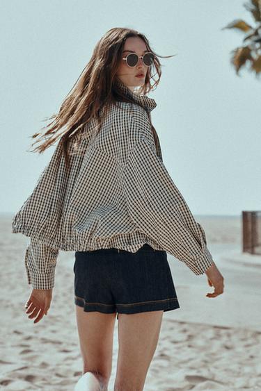 BLOUSON BOMBER À CARREAUX - Noir / Écru de Zara - Image 4