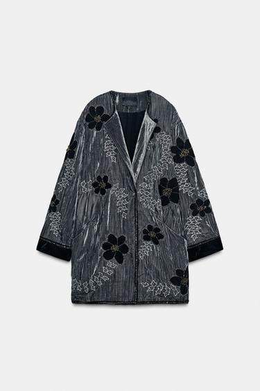 KIMONO BRODÉ EN VELOURS ZW COLLECTION LIMITED EDITION - Gris de Zara - Image 8