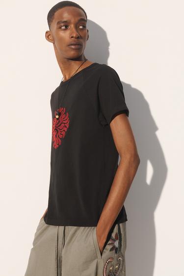 CAMISETA RELAXED FIT BORDADO CORAL - Negro de Zara