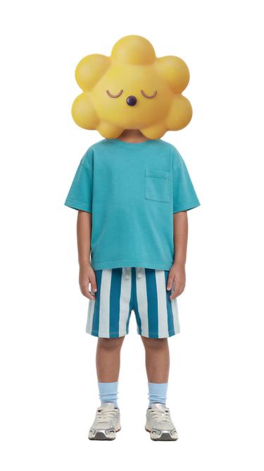 SHORT EN MOLLETON À RAYURES - Bleu de Zara