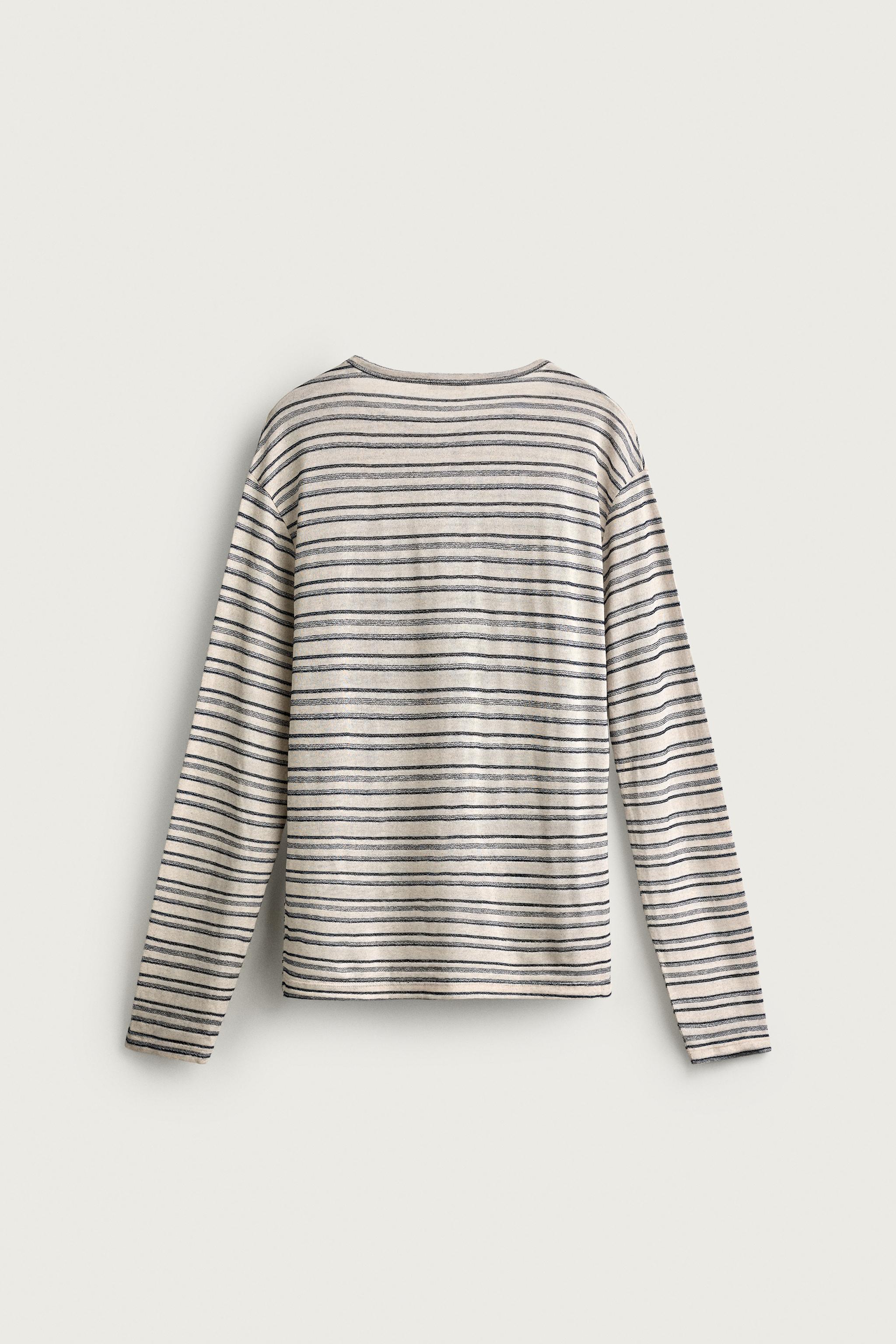 Мужские футболки Zara VISCOSE-LINEN STRIPED T-SHIRT — фото 9