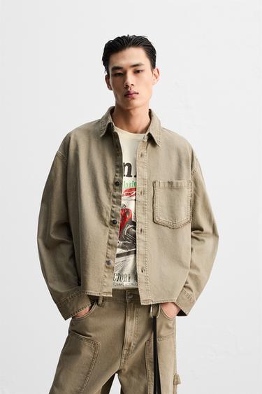 RELAXED FIT OVERSHIRT WITH PATCH - Beige by Zara