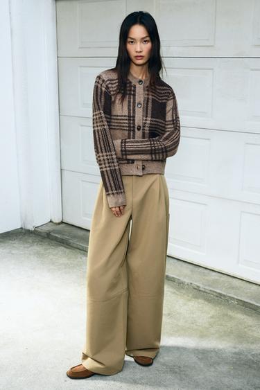 CHECK KNIT CARDIGAN - mink brown by Zara