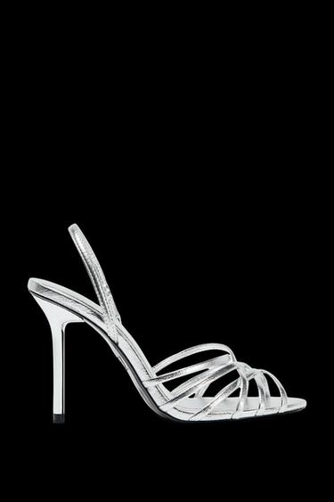 Zara METALLIC EFFECT HEELED SANDALS - Silver