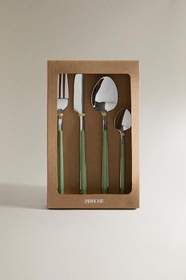 CUTLERY SET WITH GREEN HANDLE (SET OF 4) - Green by Zara - Image 3