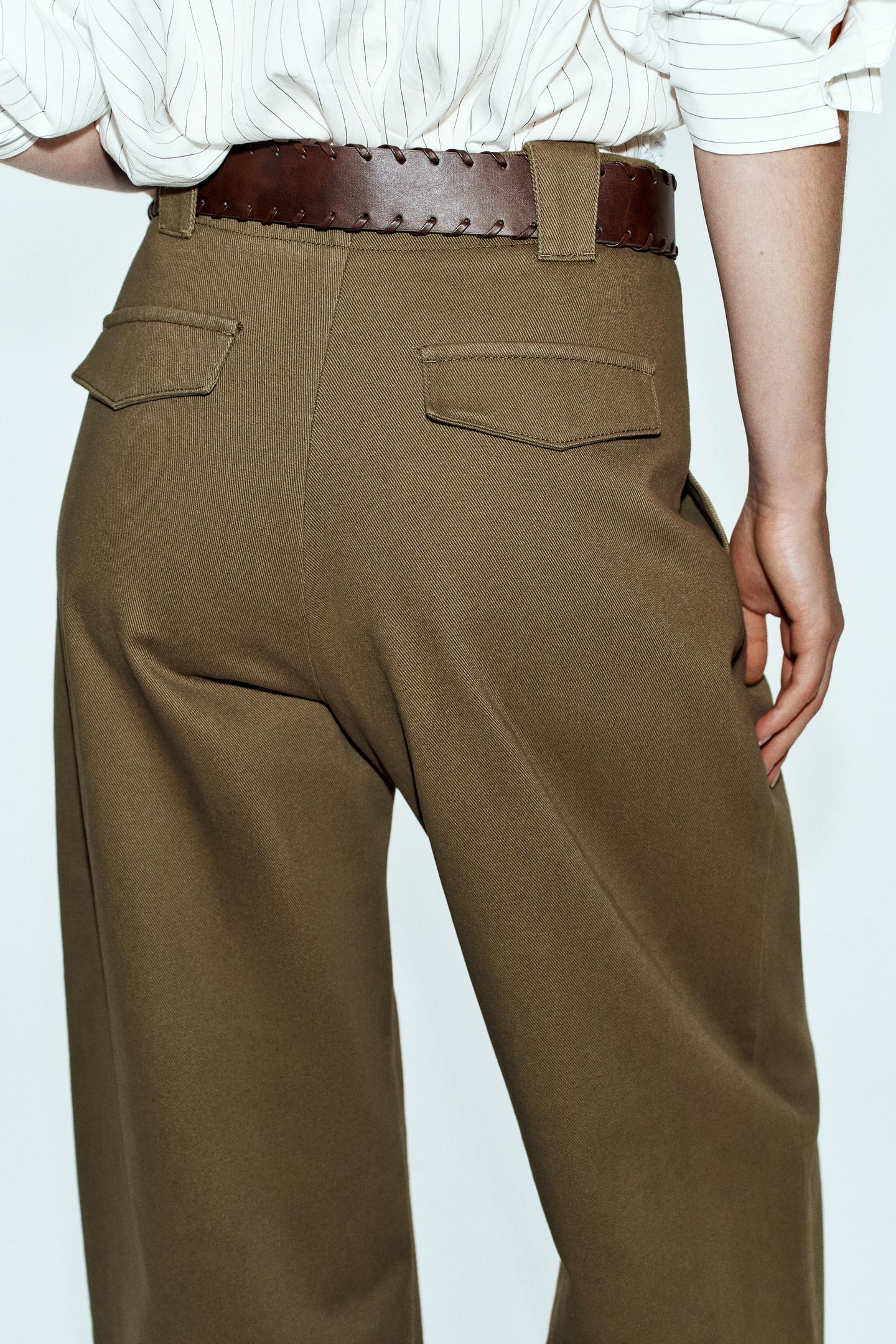 Женские брюки Zara Wide-Leg Pleated Belted, цвет: Хаки — фото 7