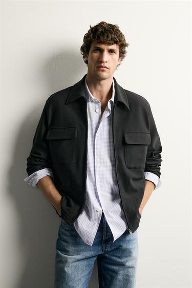 REGULAR FIT ZIP-UP OVERSHIRT - Black by Zara