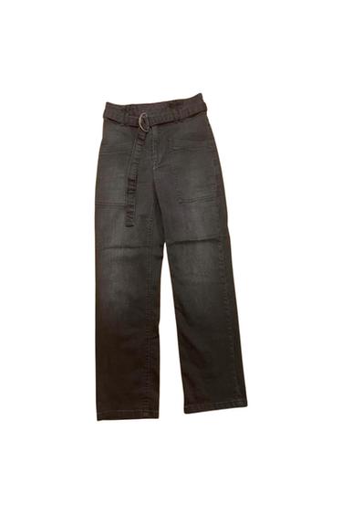 HIGH WAIST STRAIGHT CUT JEANS WITH BELT, STRETCHY, WASHED EFFECT