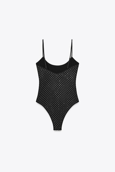 POLYAMIDE BODYSUIT WITH RHINESTONES - Black by Zara - Image 7
