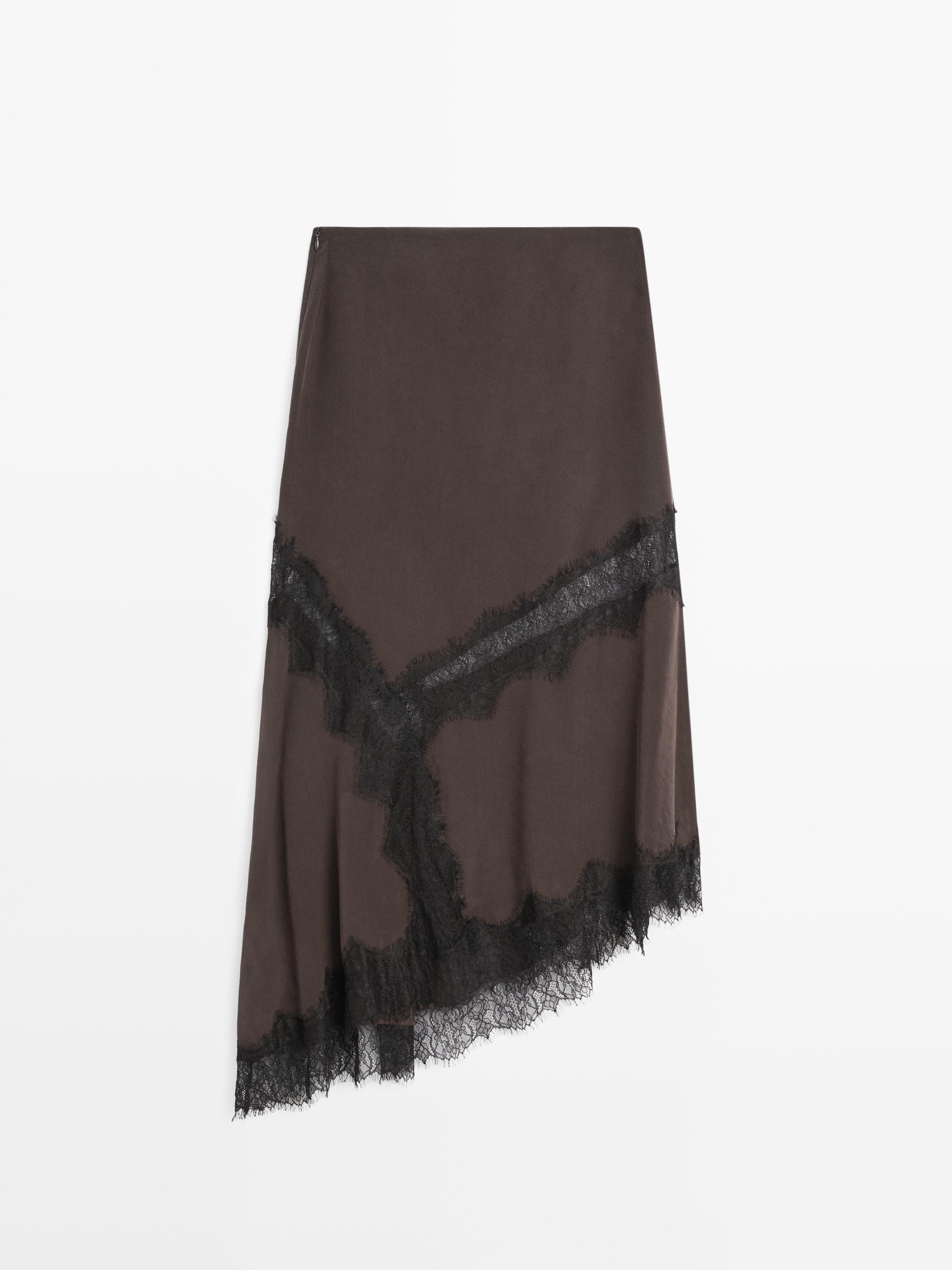 Jupe midi fluide asymétrique à dentelle