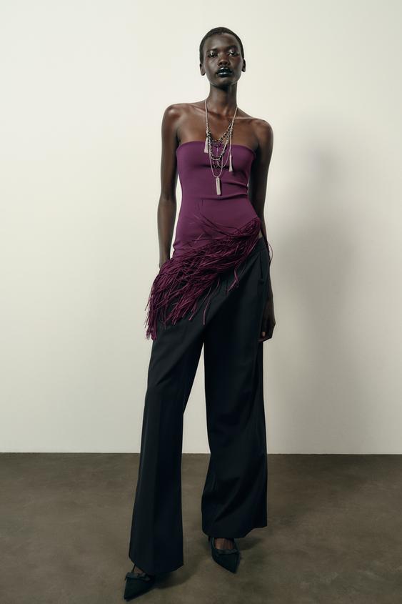 FRINGED STRETCH BANDEAU TOP