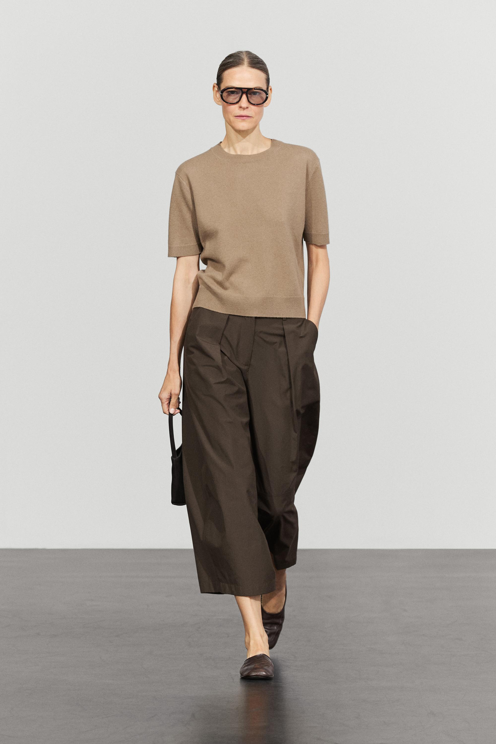 Wool blend short-sleeve knit sweater — Greenish