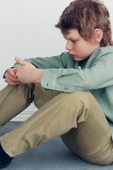 РУБАШКА С ВОРОТНИКОМ-СТОЙКОЙ ИЗ ЛЬНА И ХЛОПКА — ЗЕЛЕНЫЙ от Zara