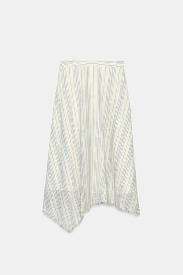 JUPE MI-LONGUE ASYMÉTRIQUE - Écru / Bleu marine de Zara - Image 7