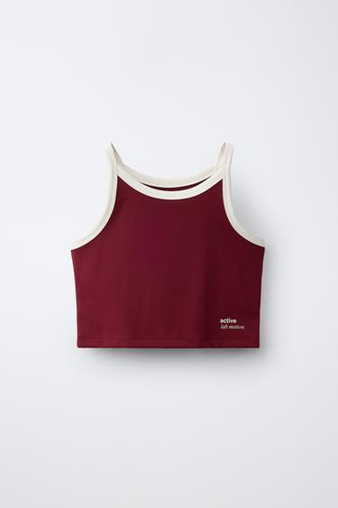 CONTRAST PIPING SPORTY TOP - Burgundy by Zara