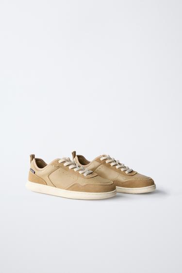 Zara BAREFOOT LEATHER SNEAKERS - Brown