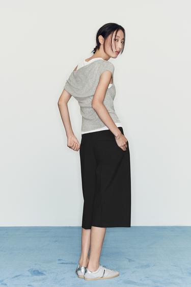Zara ZW COLLECTION 長版百慕達褲 - 黑色