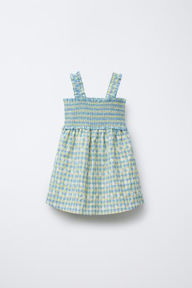 GINGHAM CHECK DRESS WITH FLOWERS - Mid-blue by Zara