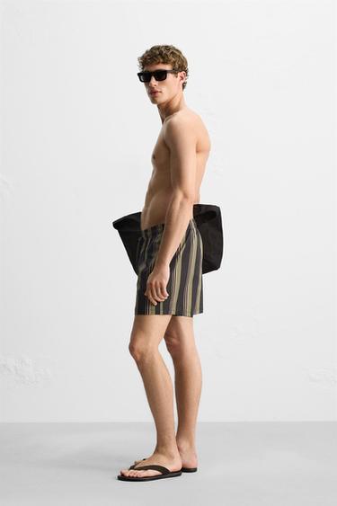 STRIPED REGULAR SWIMMING TRUNKS - Khaki by Zara - Image 4