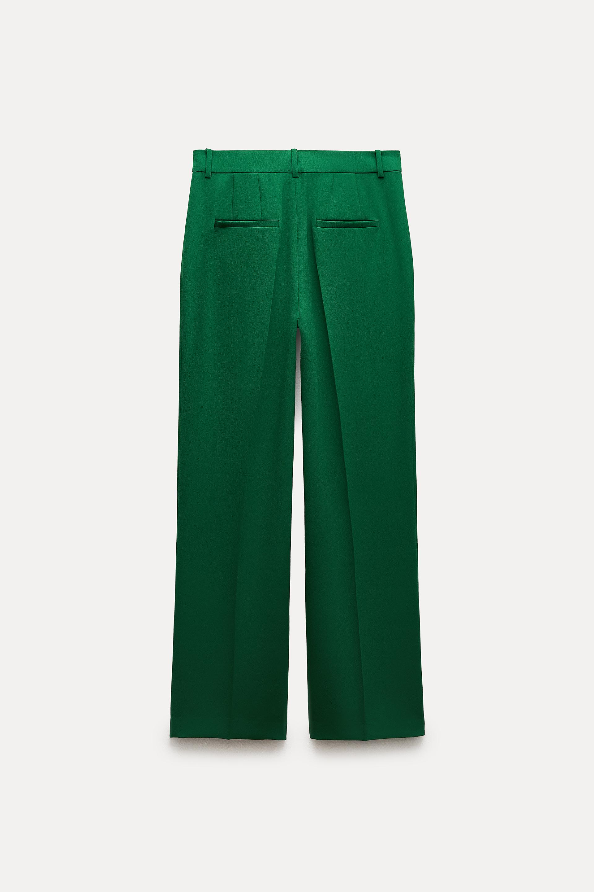 ZARA GREEN TROUSERS Suit Pants Francoise High Waist Straight Fit L