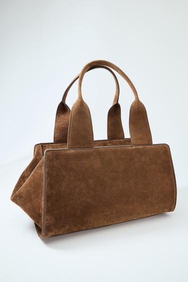 BOLSO PIEL SERRAJE DOBLE ASA - Marrón Coñac de Zara