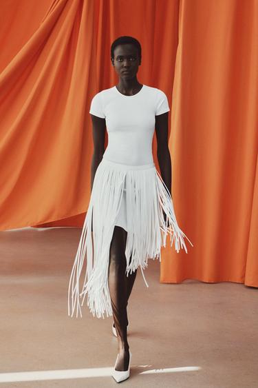 ФУТБОЛКА В РУБЧИК З КОРОТКИМИ РУКАВАМИ - Білий Zara - Зображення 0