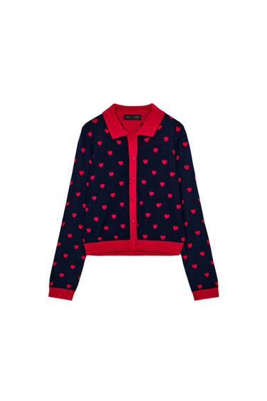 JACQUARD KNIT CARDIGAN WITH HEARTS - Navy blue by Zara
