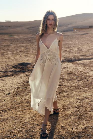 Zara ZW COLLECTION ASYMMETRIC CROCHET DRESS - Ecru