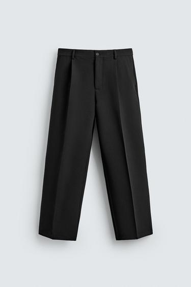 Zara CROPPED PLEATED WIDE FIT PANTS - Black