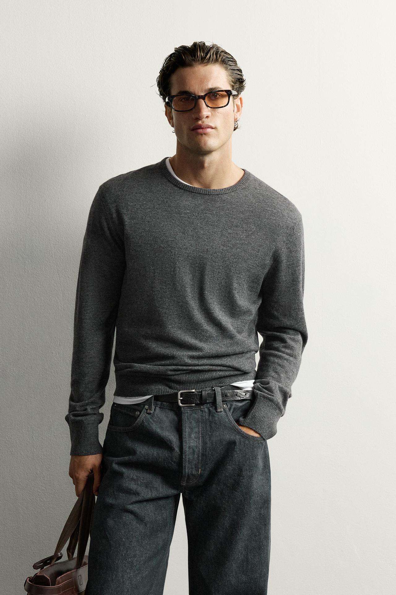 100% WOOL LIGHTWEIGHT SWEATER — Dark gray