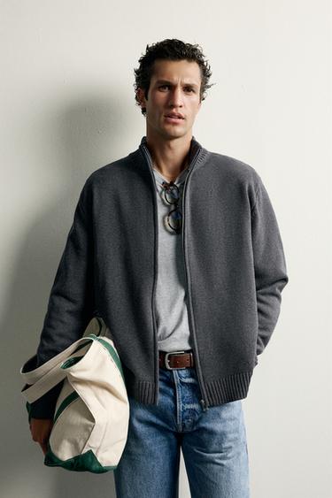 ZIP-UP KNIT CARDIGAN - Charcoal by Zara