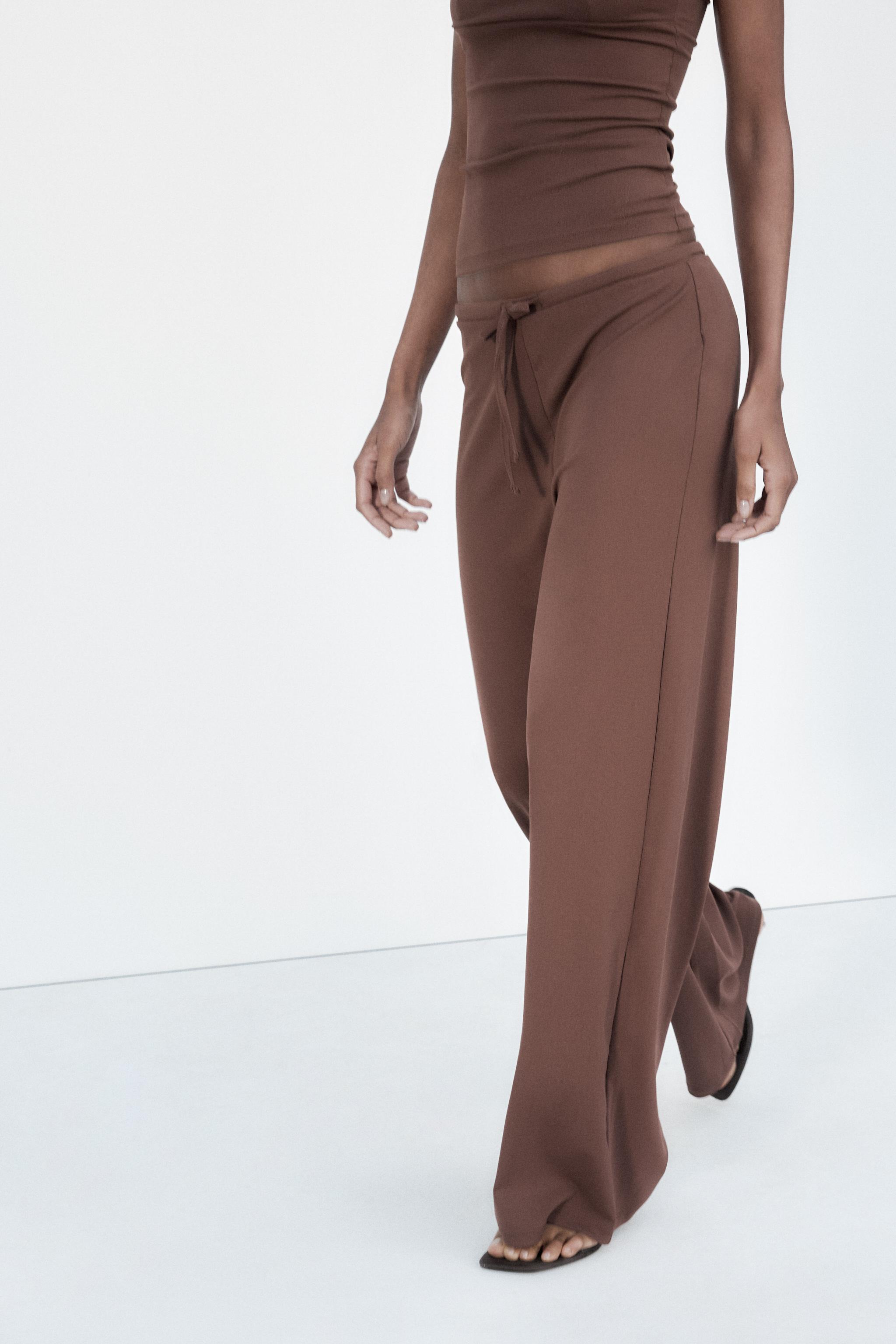 TEXTURED STRAIGHT LEG PANTS - Brown | ZARA United States