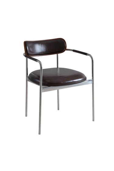 LEATHER AND STAINLESS STEEL CHAIR - Chocolate brown by Zara